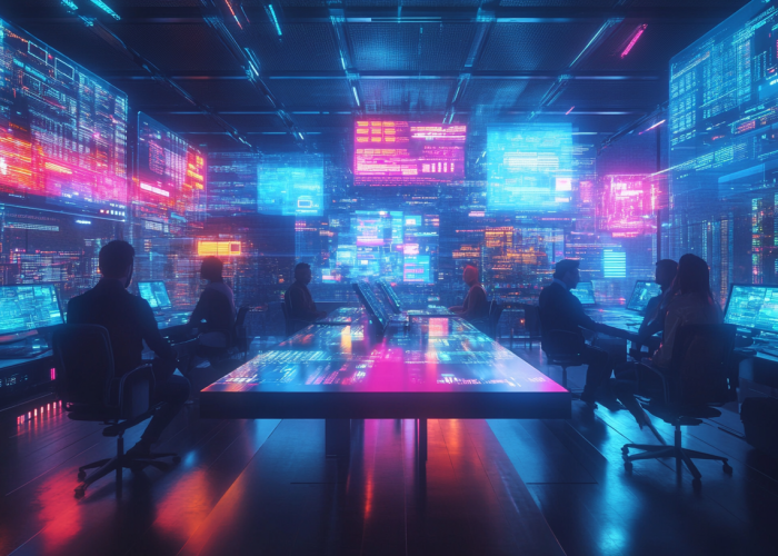 A diverse group of remote IT workers appearing in separate floating windows