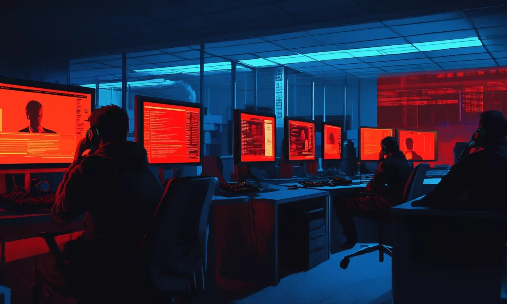 scene of a modern crypto fraud call center
