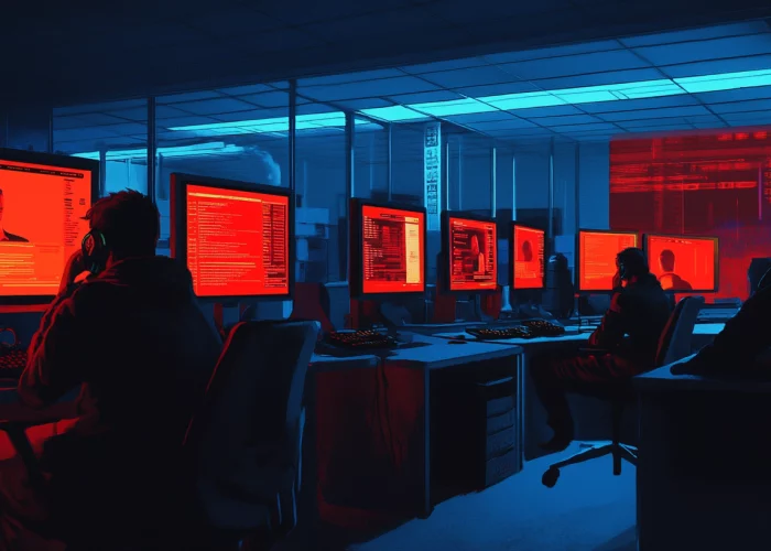 scene of a modern crypto fraud call center