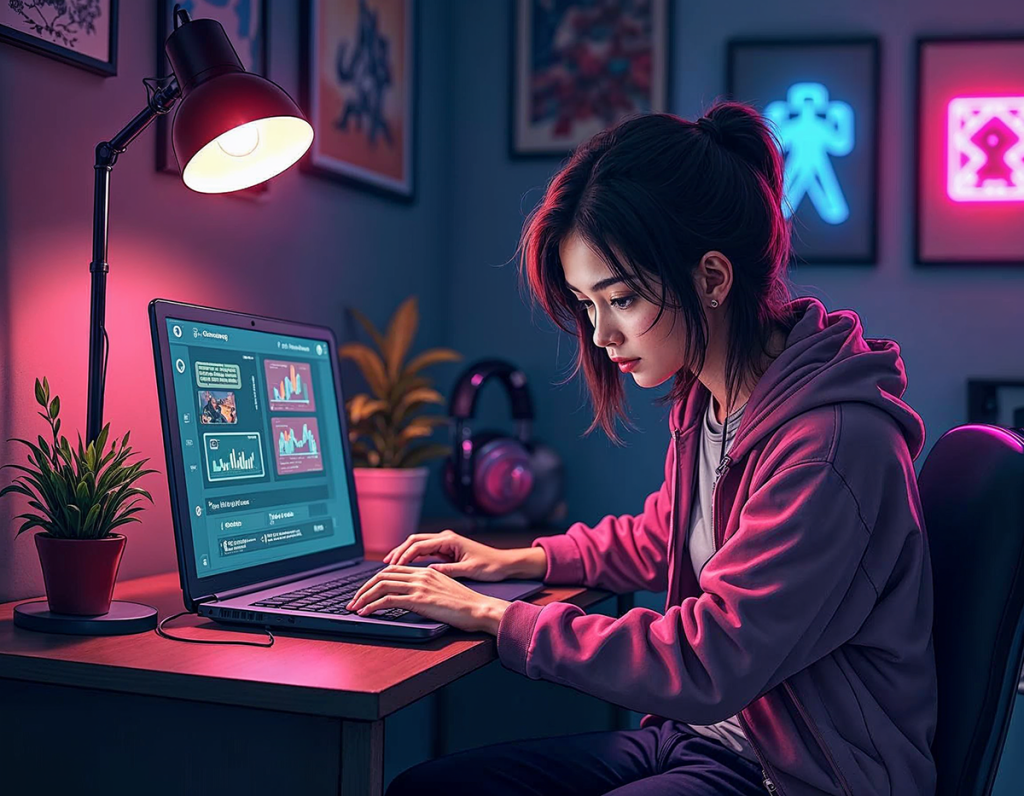 gamer chick on computer