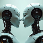 two machines robots kissing each other