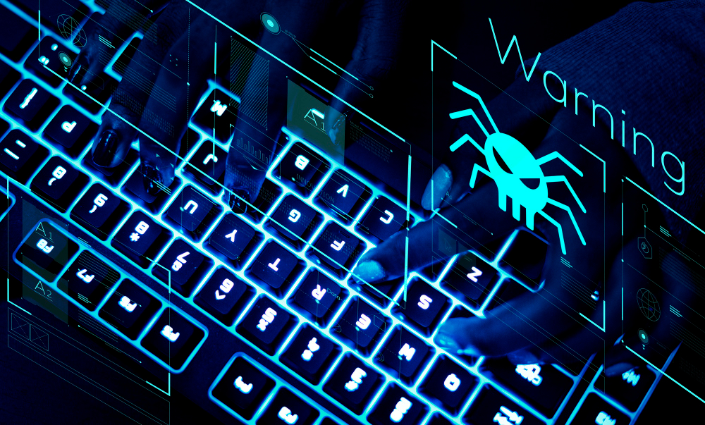 Closeup of a keyboard in ultraviolet light