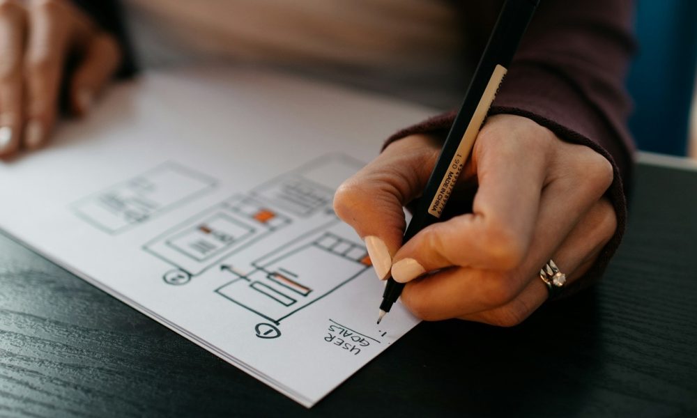 a person doing ux work on a paper for a multiplatform app
