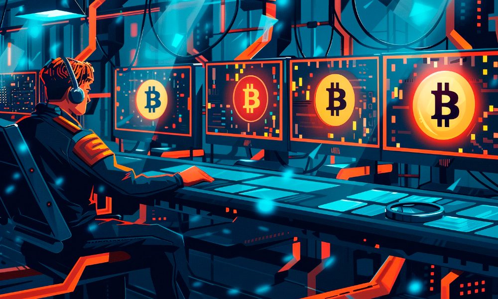 Blockchain operator technology cartoon illustration
