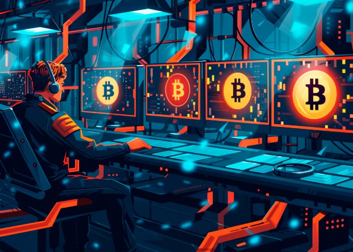 Blockchain operator technology cartoon illustration