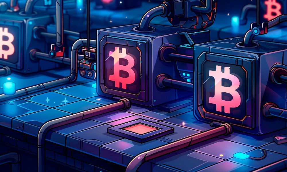 Blockchain technology cartoon illustration