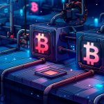 Blockchain technology cartoon illustration