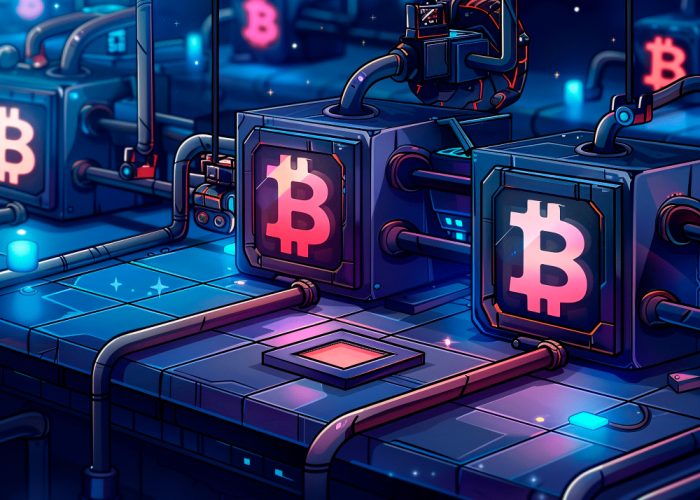 Blockchain technology cartoon illustration