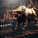 Golden bull with graphic elements related to the financial sector